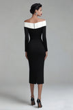 Off-the-shoulder zwarte mantel lange mouwen werkjurk