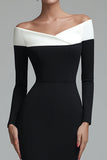Off-the-shoulder zwarte mantel lange mouwen werkjurk