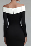 Off-the-shoulder zwarte mantel lange mouwen werkjurk
