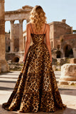 Khaki Leopard A-lijn Spaghetti Straps Lange Prom Jurk