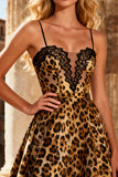 Khaki Leopard A-lijn Spaghetti Straps Lange Prom Jurk