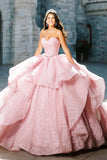 Glinsterende, strapless baljurk met gerimpelde quinceañera-jurk