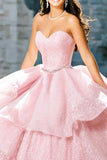 Glinsterende, strapless baljurk met gerimpelde quinceañera-jurk