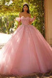 Sprankelende roze korset met off-the-shoulder baljurk quinceañera jurk