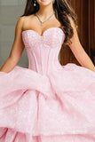 Glinsterende, strapless korset met ruches in Quinceañera jurk