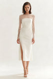 Ivoor ronde hals bodycon midi verlovingsjurk met split