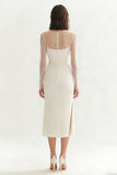 Ivoor ronde hals bodycon midi verlovingsjurk met split