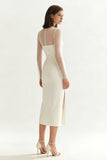 Ivoor ronde hals bodycon midi verlovingsjurk met split