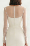 Ivoor ronde hals bodycon midi verlovingsjurk met split
