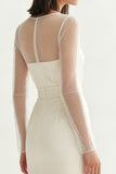 Ivoor ronde hals bodycon midi verlovingsjurk met split