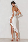 Witte strapless gerimpelde bodycon hoge low-engagement jurk