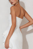 Witte strapless gerimpelde bodycon hoge low-engagement jurk
