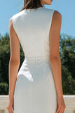 Witte Bodycon satijnen Bateau hals midi verlovingsjurk