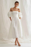 Ivoor off the shoulder A Line lange verlovingsjurk