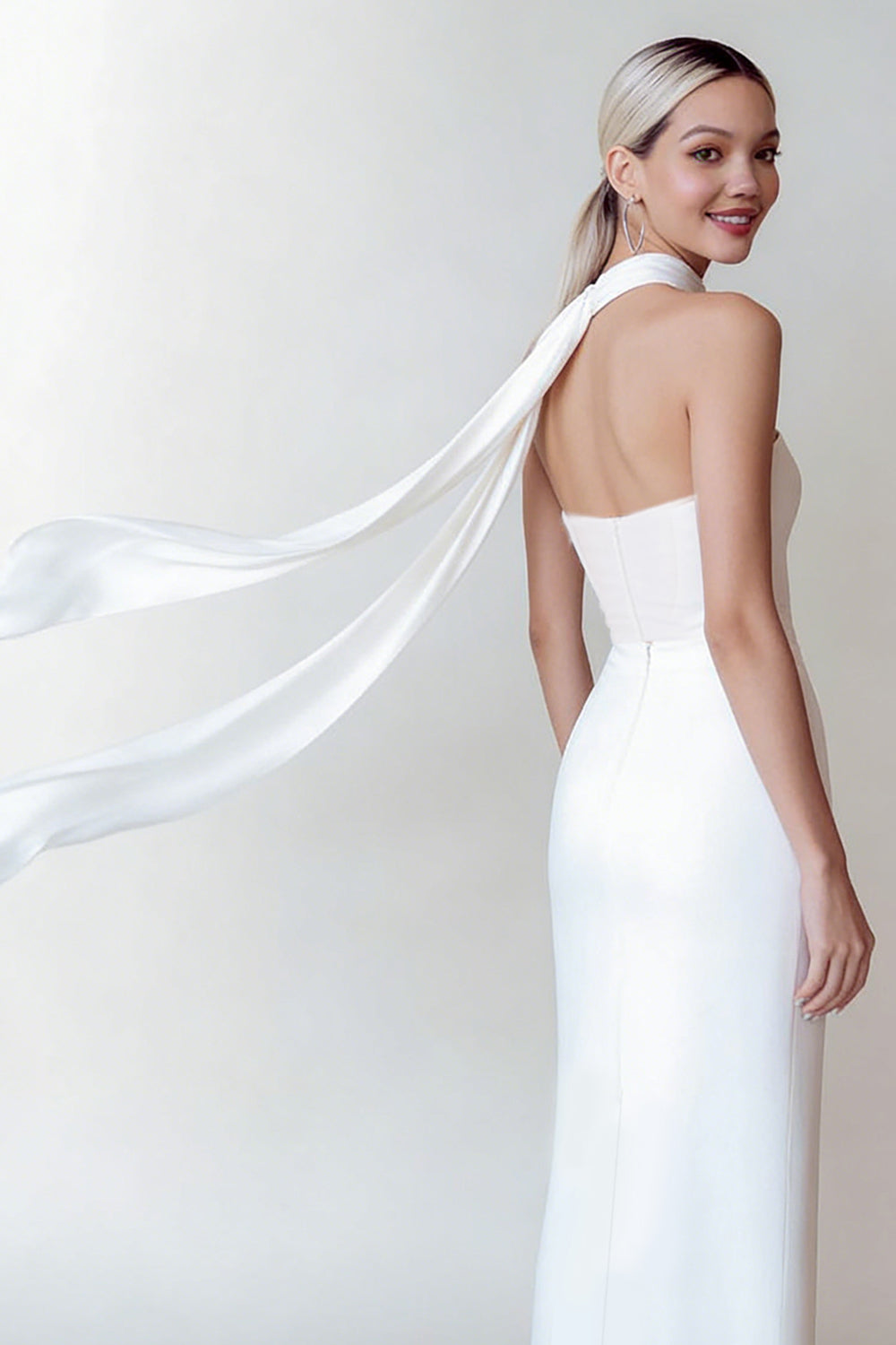 Zapaka Women White Sheath Scarf Neck Long Engagement Dress with Slit Strapless Satin Rehearsal Dinner Dress ZAPAKA NL Zapaka Women White Sheath Scarf Neck Long Engagement Dress with Slit Strapless Satin Rehearsal Dinner Dress ZAPAKA NL