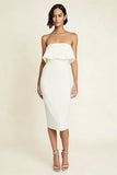 Witte strapless bodycon midi verlovingsjurk