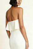 Witte strapless bodycon midi verlovingsjurk