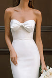 Eenvoudige strapless bowknot schede satijn klein wit jurkje