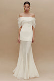 Ivoorzeemeermin Off-the-Shoulder tule lange verlovingsjurk