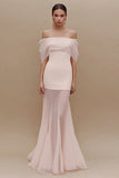 Ivoorzeemeermin Off-the-Shoulder tule lange verlovingsjurk