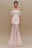 Ivoorzeemeermin Off-the-Shoulder tule lange verlovingsjurk