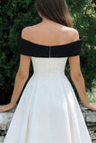 Witte A-lijn off-the-shoulder midi verlovingsjurk met strik