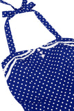 Polka dots halter zwart A Line jurk uit de jaren 50 met strik