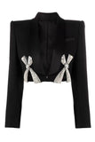 Black Velevt Shawl Revers Dames Blazer met strik