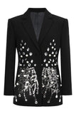 Kralenzwarte pailletten met inkeping damesblazer