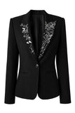 Black Mirror Beaded Peak revers Blazer met één knoop