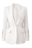 Witte Eenknoops Kralen-Piek Damesblazer