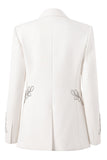 Witte Eenknoops Kralen-Piek Damesblazer