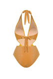 Gouden 2-delig halter 3D Bloem Badpak met Strandjurk