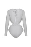 Zilveren lange mouwen tweedelig badpak met strandjurk