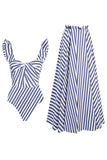 Navy Stripe Tweedelig Badpak met Strandjurk