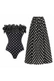 Black White Dots 2-delig strapless rucheloos badpak met bedekkingrok