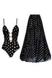 Black White Dots Spaghetti Straps 2-delig uitgesneden badpak met bedekking