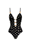 Black White Dots Spaghetti Straps 2-delig uitgesneden badpak met bedekking