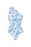 Een-delig tweedelig witblauw met bloemenprint badpak met strandjurk