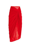 Rood strapless tweedelig gerimpeld badpak met een hoes