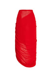 Rood strapless tweedelig gerimpeld badpak met een hoes