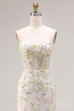 Witte Bloem Zeemeermin Corset Strapless Lange Galajurk met split