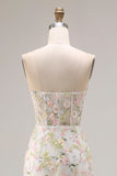 Witte Bloem Zeemeermin Corset Strapless Lange Galajurk met split