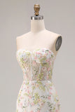 Witte Bloem Zeemeermin Corset Strapless Lange Galajurk met split