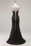 Kanten zwarte zeemeermin Sweetheart Veterige Lange Galajurk met split