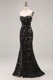 Kanten zwarte zeemeermin Sweetheart Veterige Lange Galajurk met split