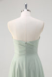 Matcha A Line strapless chiffon lange bruidsmeisjesjurk met ruches