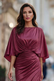 Bordeauxrode Chiffon Zeemeermin met gerimpelde moeder van de bruid jurk met mouw