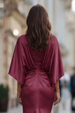 Bordeauxrode Chiffon Zeemeermin met gerimpelde moeder van de bruid jurk met mouw