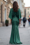 Bordeauxrode Chiffon Zeemeermin met gerimpelde moeder van de bruid jurk met mouw